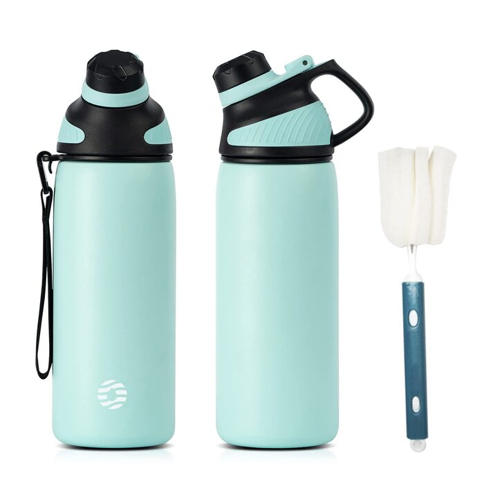 Спортивна термобутилка Fjbottle з нержавіючої сталі з магнітною кришкою, герметична пляшка для води 600 мл, BPA-free, для школи, фітнесу та дітей (Зелена)