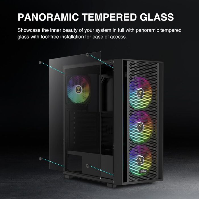 Ігровий корпус GAMDIAS AURA GC2 Elite ATX, мід-тауер, скло, 4x120 мм ARGB вентилятори, чорний, висока вентиляція