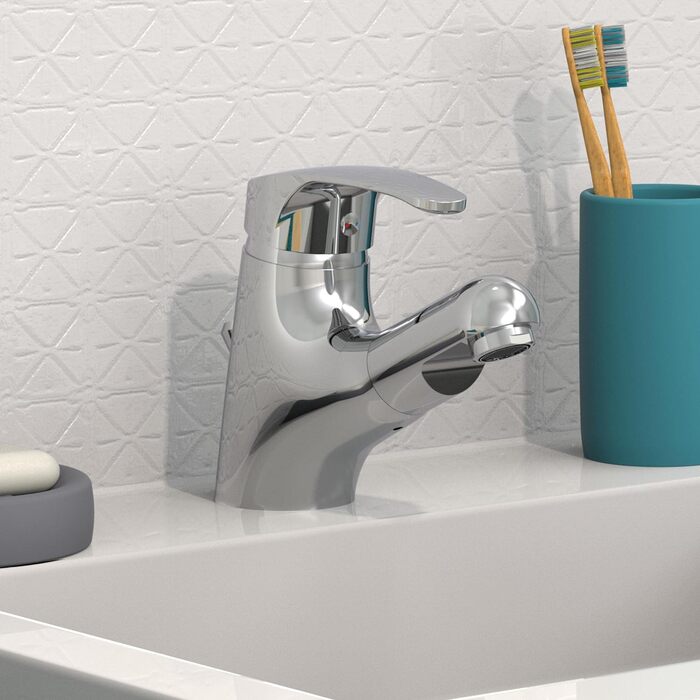 Змішувач для ванної кімнати Vico з висувною лійкою для миття волосся, водозберігаючий кран, хром