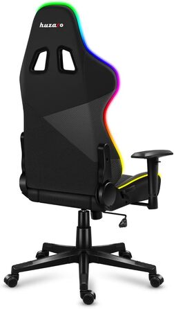 Ігрове крісло Huzaro Force 6.2 Black RGB з LED підсвіткою, еко-шкіра, тканина, карбон, до 130 кг, регульована висота, підголівник, поперекова підтримка, ергономічне, чорне