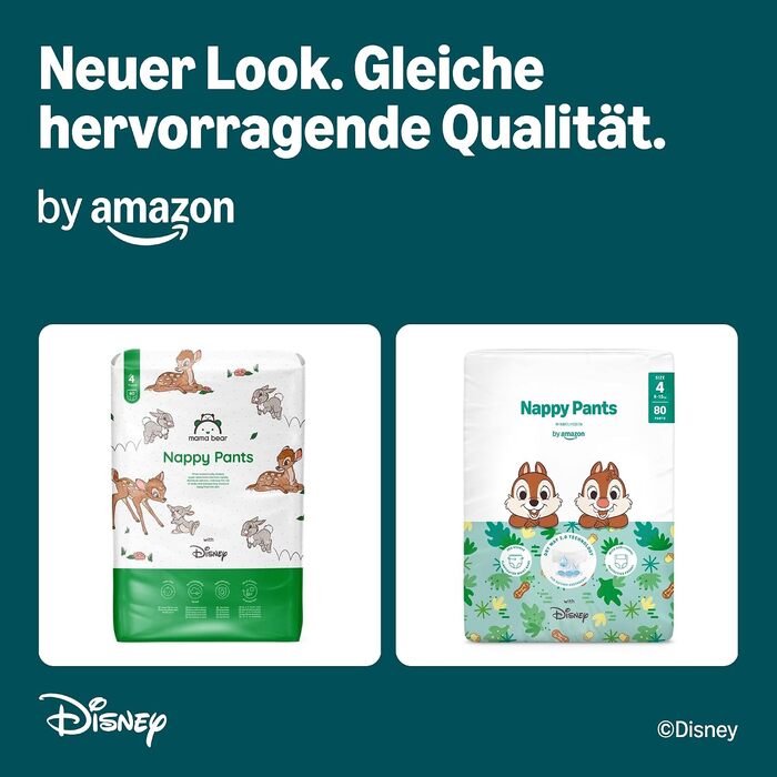 Дитячі підгузки Disney від Amazon, розмір 4 (9–15 кг), білі, 140 шт (2 упаковки по 70 шт), місячний запас