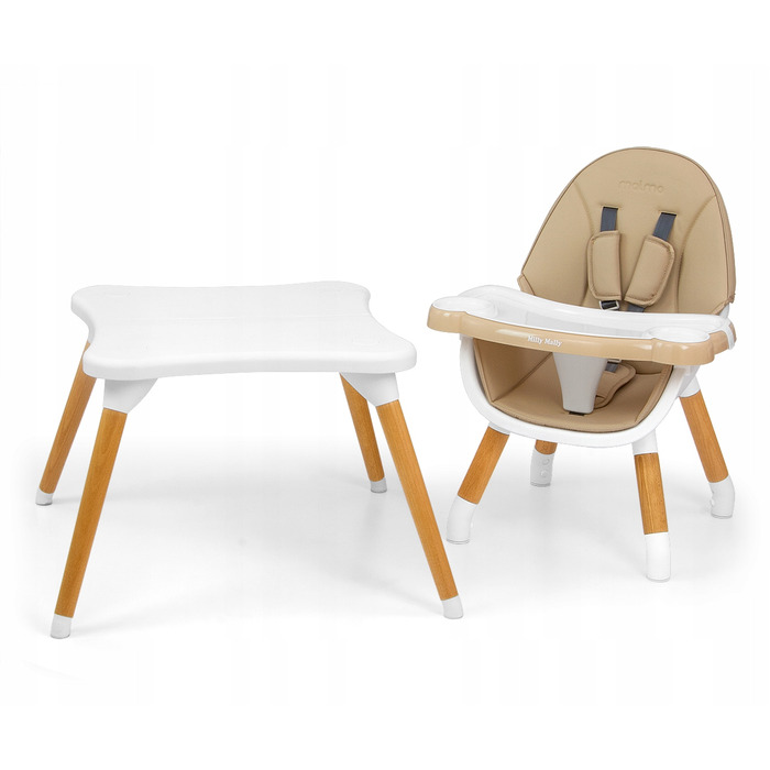 Стілець для годування 2в1 дерев'яний зі столиком-тацею Malmo Beige Milly Mally
