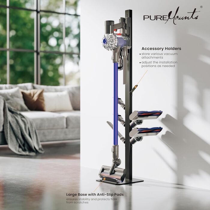 Підставка-стійка для пилососа PureMounts, сумісна з Dyson Gen5, V15, V12, V11, V10, V8, V7, V6, тримач аксесуарів, чорна