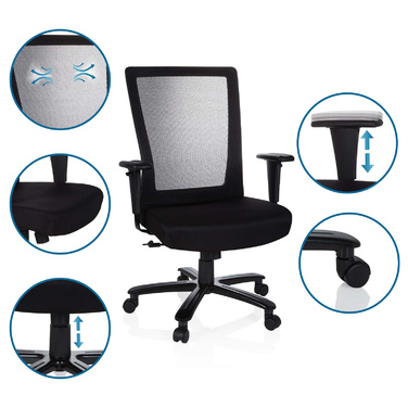 Офісне крісло / поворотне крісло XXL EXTENDER сітка / тканина чорна hjh OFFICE