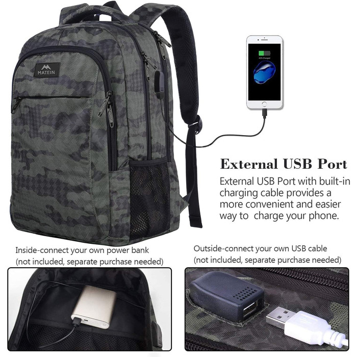 Рюкзак для ноутбука 15,6'' MATEIN, бежевий, з USB-портом, для жінок і чоловіків, діловий та шкільний, з відділенням для ноутбука