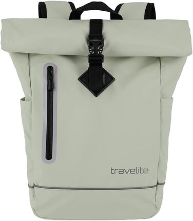 Рюкзак TRAVELITE Rolltop водонепроникний, велосипедний, міський з ролтоп-застібкою та світловідбивачами, Basics, 48 см, 19 л, світло-зелений
