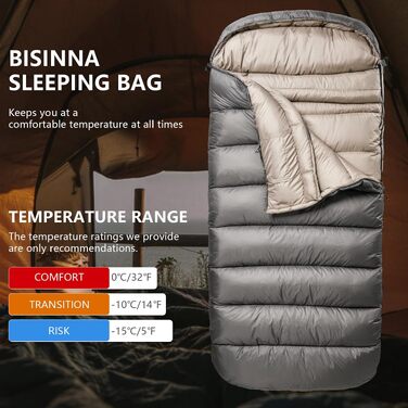 Зимовий спальний мішок для дорослих BISINNA, зона комфорту 0°C, коричневий