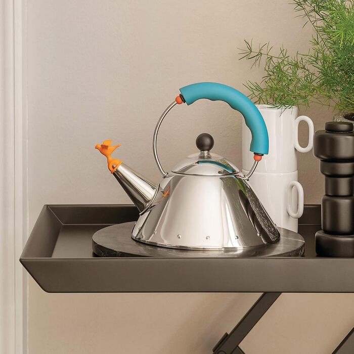 Чайник Alessi 9093/1 LAZ зі сталі 18/10 для індукційних плит, світло-блакитний, з магнітним дном та свистком у формі пташки