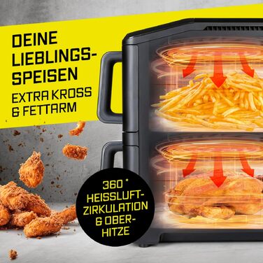 Аерофритюрниця GOURMETmaxx AirGenius 10Л з двома камерами по 5Л, сенсорним керуванням та 10 програмами приготування, подвійна чаша для родини до 8 осіб