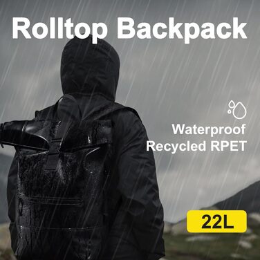 Водонепроникний рюкзак Rolltop для ноутбука, унісекс (чоловічий та жіночий), чорний, розмір L