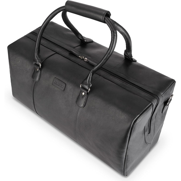 LEABAGS Дорожня сумка з натуральної шкіри 40л, жіноча/чоловіча, преміум, спортивна, для подорожей, ручна поклажа, чорна наппа