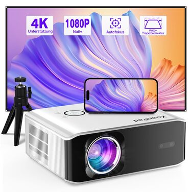 Смарт-проектор XuanPad White 4K підтримка, 1080P Native, 20000 Люмен, WiFi, Bluetooth, портативний міні-бемер з 360° підставкою (Ivory)