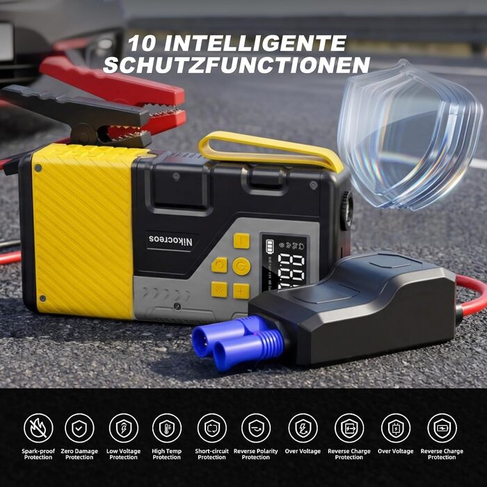 Пусковий пристрій Powerbank Jump Starter з компресором для шин 3000A, 150 PSI, LCD-дисплеєм та LED-ліхтарем (Жовтий)