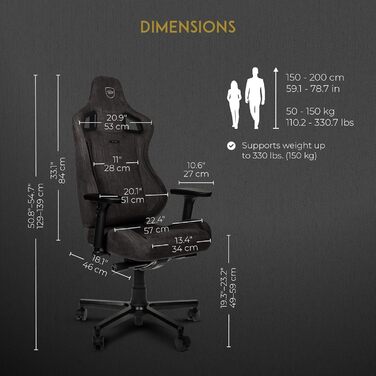 Ігрове крісло noblechairs Epic TX, антрацит, текстиль, офісне, дихаюче, з підголівником і поперековою підтримкою, для користувачів до 120 кг