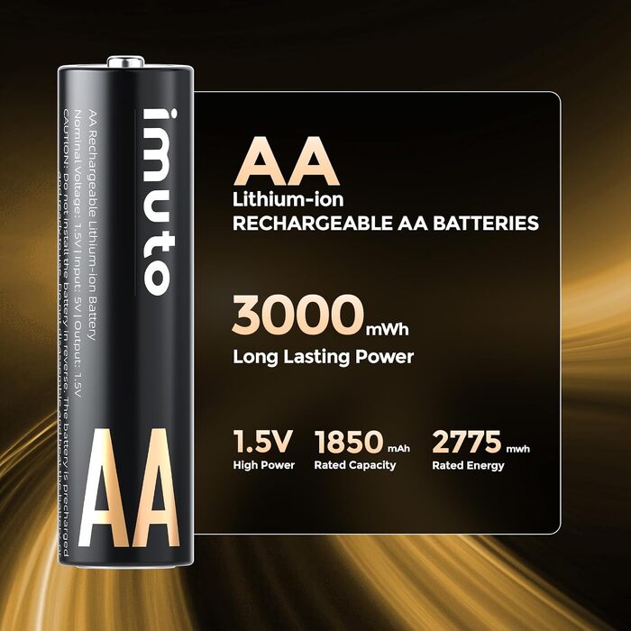 Набір літієвих акумуляторів imuto AA 1.5V 3000mWh (8 шт.) з зарядним пристроєм, 2500 циклів перезарядки