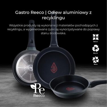 Набір посуду MasterPRO Gastro Reeco, 14 предметів: сковорідки 20/24/28 см, каструлі 20/24/28 см, сотейник 16 см з кришкою, литий перероблений алюміній, антипригарне покриття Heatdot