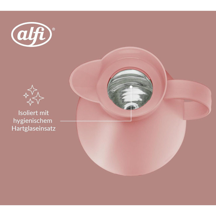 Термос Alfi DAN 1.0 л, рожевий (Ash Rose), пластиковий з термоізоляцією, з скляною вставкою, з кришкою-поворотом, дизайнерський, без BPA, для кави та чаю