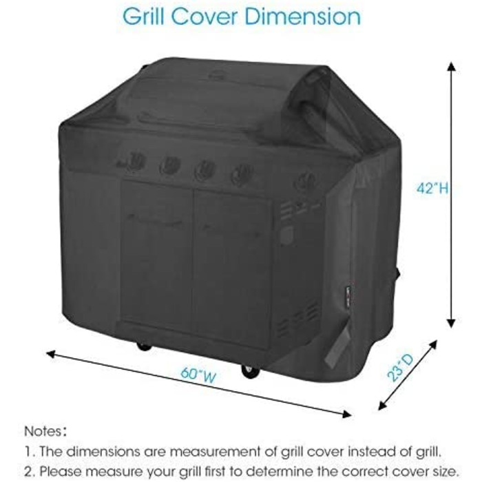 Універсальний водонепроникний чохол для гриля Unicook 152x58x107 см, захисний чохол із оксфорду для газових грилів Weber, Brinkmann, Landmann, чорний, UV-стійкий, міцний