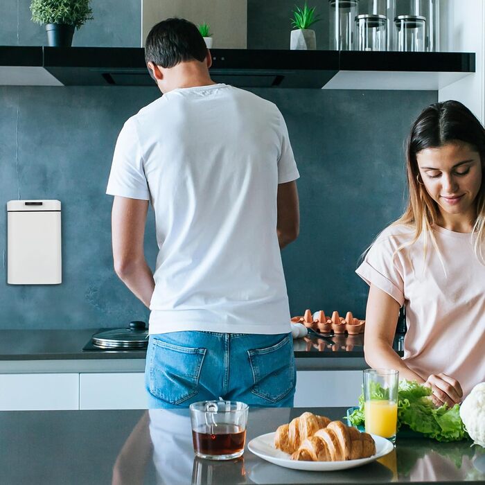Косметичний смітник для ванної Relaxdays, 6 л, настінний, металевий, з внутрішнім відром і плавним закриванням, білий, квадратний