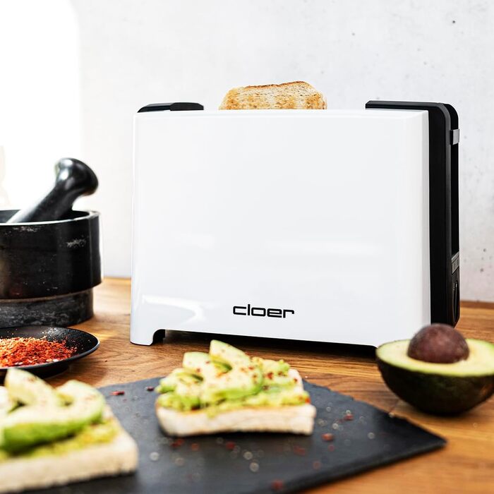 Тостер Cloer 3531 для 2 XXL тостів, 750-900 Вт, з функцією перевірки тосту, підставкою для булочок, розморожуванням, додатковим підйомом, білий