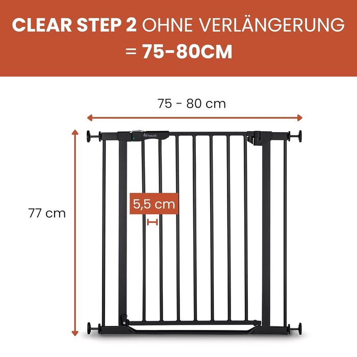 Захисний бар'єр Hauck Clear Step 2 Schwarz 75-80 см для дітей та собак, без свердління, з автозакриттям