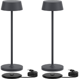 Klighten Диммовані LED акумуляторні настільні лампи, 2 шт, алюмінієві, сенсорне керування, IP54, для спальні та ресторану, тепле світло 3000K, антрацит, USB зарядка