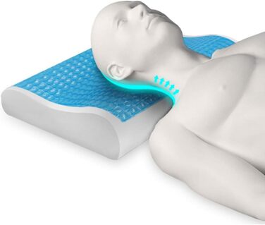 Ортопедична подушка для шиї з гелем і Memory Foam, проти болю в спині та шиї, антибактеріальна, антикліщова, жорстка та м'яка для сну