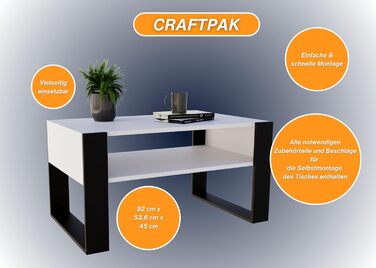 Журнальний стіл CraftPAK для вітальні з якісного деревостружкового матеріалу, сучасний столик для дивану з додатковою полицею, колір бетон білий-чорний