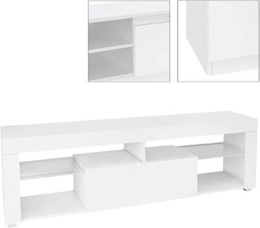 Тумба під телевізор ML-Design, біла, дерево, 140x51x35 см, сучасна, з висувним ящиком і 2 скляними полицями, без ручок, стояча
