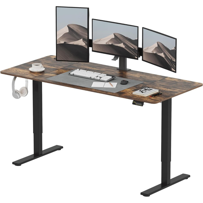 SANODESK Ергономічний електричний стіл 180x80 см, регульований письмовий стіл для роботи сидячи-стоячи з пам’яттю, комп’ютерний стіл, коричневий