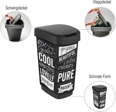 Смітник Rotho Twist 50л з кришкою, пластик PP, BPA-free, чорний/хіпстер, 40,1x29,8x60,2 см