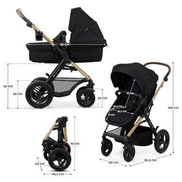 Дитяча коляска Kinderkraft MOOV2 4 в 1 з автокріслом I-SIZE, чорна (CLASSIC)