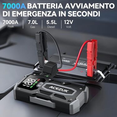 Бустер автомобільного акумулятора ACEZUK 4000A 12V — Пусковий пристрій (Jump Starter) для авто, SUV, мотоциклів та газонокосарок (до 7.0L бензин / 5.5L дизель) з LED-ліхтарем та цифровим дисплеєм