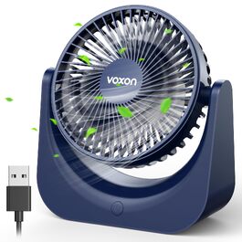VOXON USB настільний вентилятор міні з 5 швидкостями, тихий USB вентилятор з кабелем 1.5м для офісу, дому, спальні (блакитний)