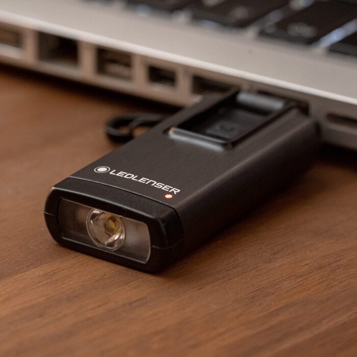 Ліхтарик-брелок Ledlenser K6R, 400 люмен, акумуляторний, USB-A, з червоним світлом, сірий