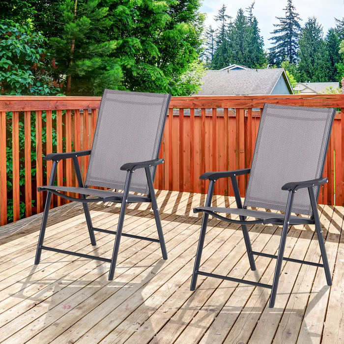 Outsunny Camping Chairs Набір з 2 розкладних крісел Підлокітник Крісло для риболовлі металеве сіре 58x64x94см