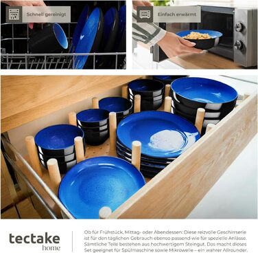 Набір посуду tectake® 30tlg. для 6 осіб, керамічний, з тарілками, мисками та чашками, придатний для миття в посудомийній машині та використання в мікрохвильовці - (24 шт., Nautic Blue)
