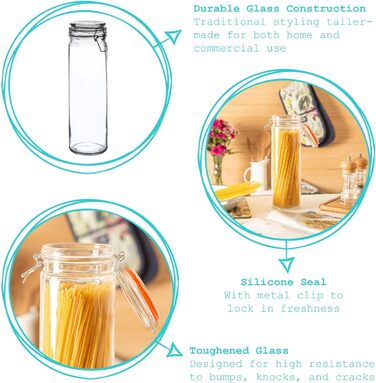Ємність для спагеті з кришкою Argon Tableware, скляна, 2 л, набір 3 шт, помаранчева ущільнювач
