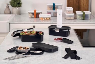 Вакуумний ланчбокс Zwilling Fresh & Save з набором столових приборів із нержавіючої сталі, ударостійкий, чорний