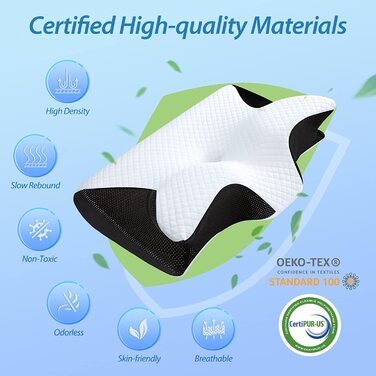 Ортопедична подушка HOMCA 2 в 1 з Memory Foam для сну на спині, боці та животі, 60x40x12/14 см, чорна