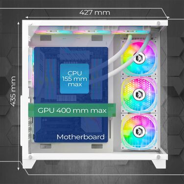 Ігровий корпус для ПК EMPIRE GAMING CL-242 (2024), ARGB, Mid Tower, ATX/Micro-ATX/ITX, 7 вентиляторів 120 мм, 5V LED, MB Sync, білий