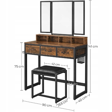 Туалетний столик Songmics у стилі ретро, напівматове дерево, 90 x 141 x 40 см