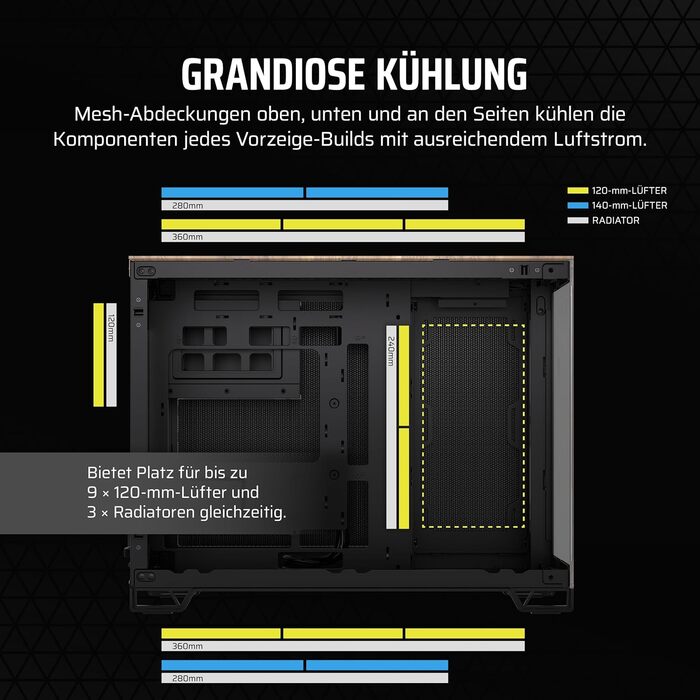 Корпус для ПК CORSAIR 2500X mATX, подвійна камера, загартоване панорамне скло, сумісний з реверсивним підключенням материнської плати, без вентиляторів, чорний/горіх