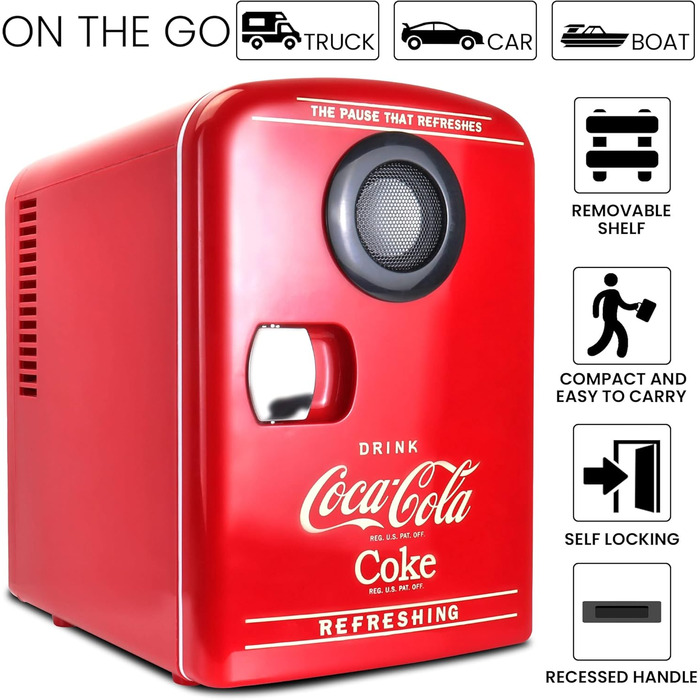 Холодильник Coca-Cola Mini 4L з Bluetooth, для дому, офісу, їжі та напоїв (червоний)