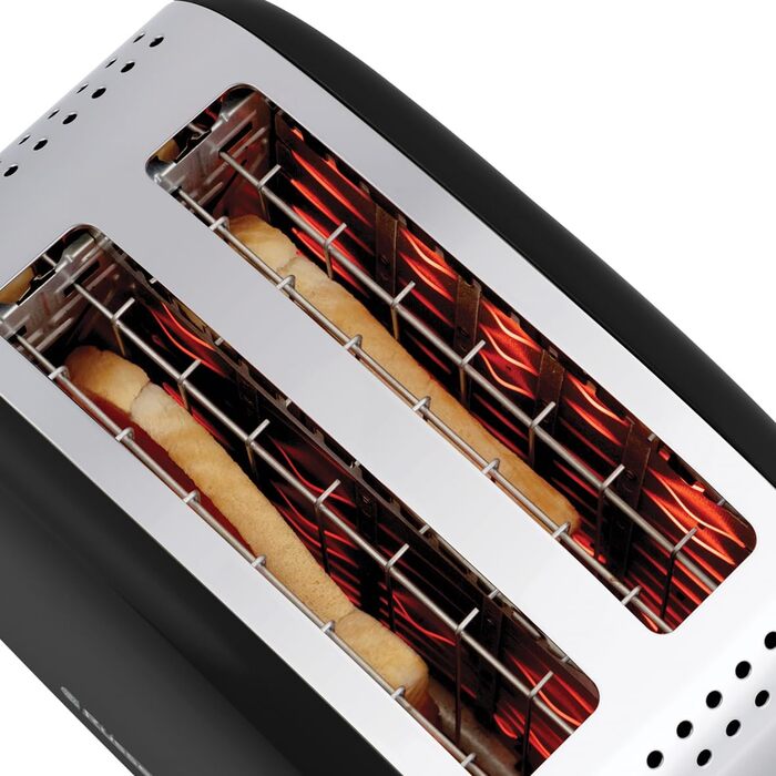 Тостер Russell Hobbs Colours Plus Edelstahl на 2 тости, чорний - з підставкою для булочок, 6 режимів підсмажування, розморожування, функція Lift & Look, 1600 Вт