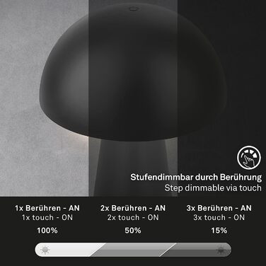 BRILONER LED настільна лампа бездротова з сенсорним керуванням, диміруванням, тепле біле світло, нічник, лампа для читання, акумуляторна, для кемпінгу та вулиці, 28x16 см, чорна