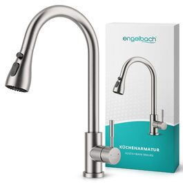 Змішувач для кухні Engelbach® висувний, поворотний на 360°, нержавіюча сталь 304, 2 режими струменя, мийка, змішувач кухонний, щотка