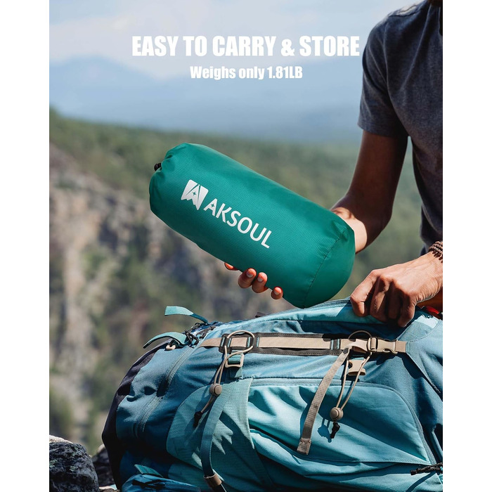Самонадувний кемпінговий килимок AKSOUL Outdoor: ультралегкий надувний матрац з подушкою, термоізоляційний складний килимок для намету, трекінгу та пляжу, 10 см, колір павлин