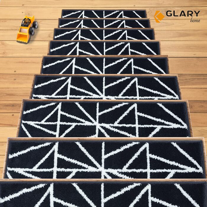 Набір з 15 самоклеючих килимків для сходів Glary Home 22x71x1,2 см, біло-синій трикутний візерунок
