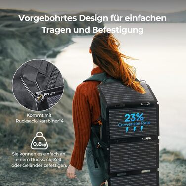 Складана сонячна панель BougeRV 100W ETFT з волокном (270°), портативний сонячний модуль з USB-C, USB-A та DC виходами, 2 кг, для павербанків, смартфонів та планшетів